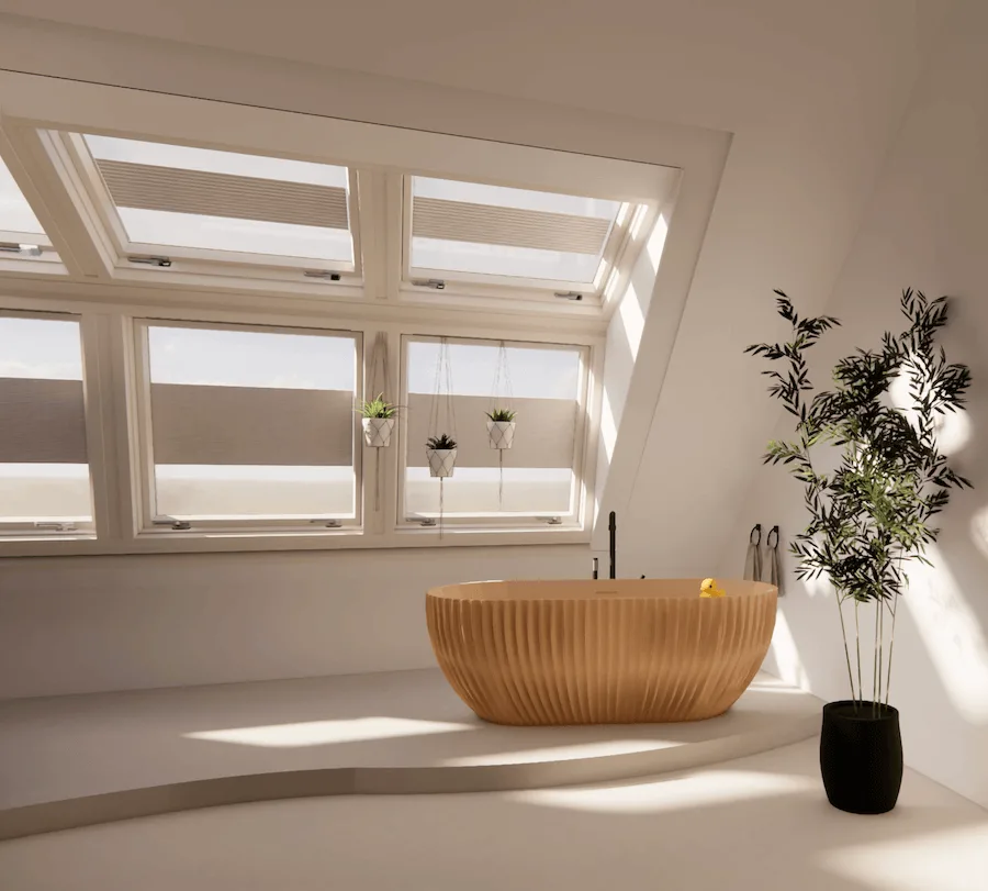 3d ontwerp LUXboX dakserre van een badkamer ensuite zolder